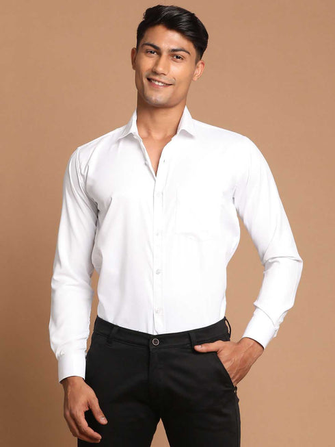 Men's White Cotton Solid Shirt
